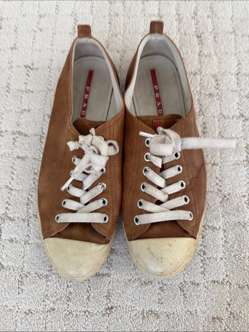 Prada Tan Suede Low-Top Lace-Up Sneakers